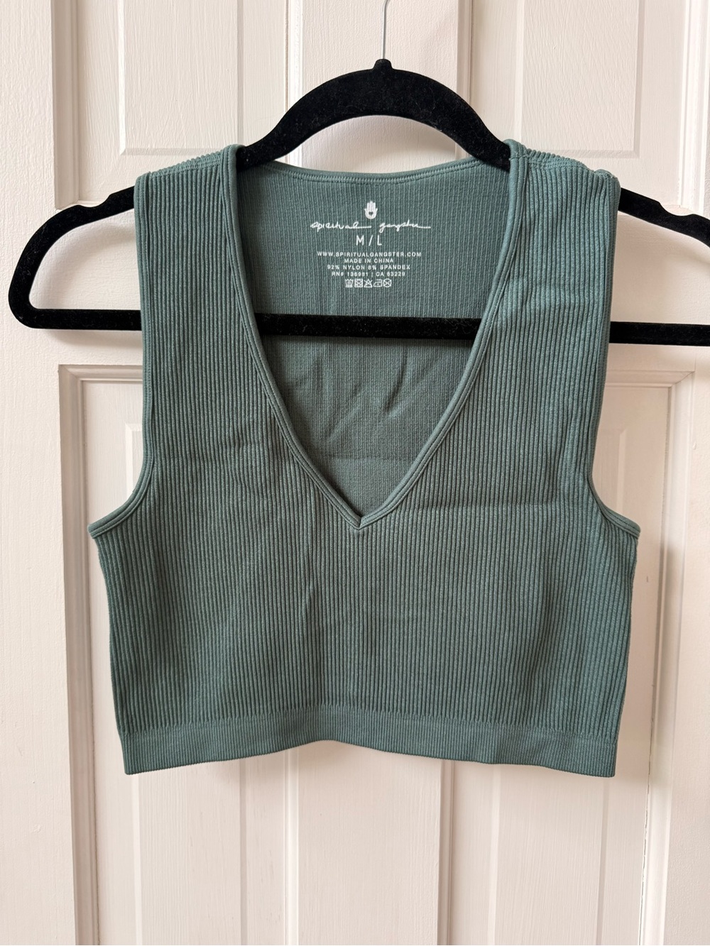 Pine Ribbed V-Neck Crop Tank Top and athletic leggings